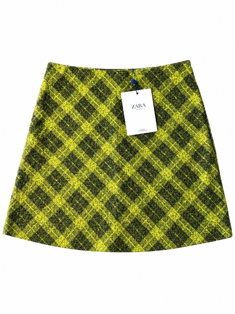 NWT Zara Yellow Black Plaid Mini Skirt Size S
